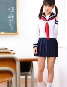 Kana Moriyama is sexy both in uniform and in satin linjerie