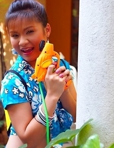 Anna Chung is having so much fun with her water gun. She looks like she could be the next Charlie's angel.