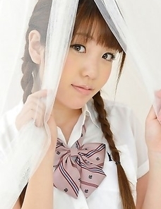 Mizuho Shiraishi with pigtails and uniform sits with ass up