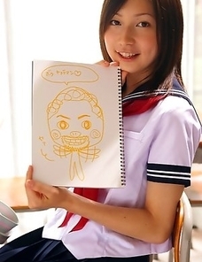 Kaori Ishii is naughty and shows legs under uniform skirt