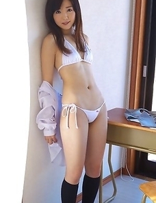 Mio Ayame almost takes bikini off while showing her body
