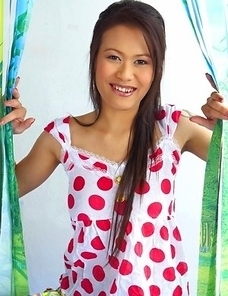 Patt Pandava sits in a room and she has on a fantastic polka dot dress that hugs her body. Patt Pandava is so turned on that she has to intervene.