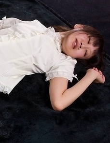 Hottie in white Karina Oshima gets her perfect thighs fucked hard on camera