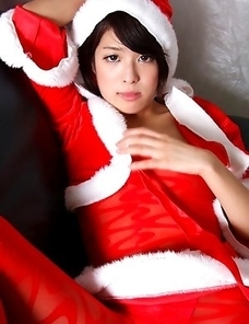 Yuma Ueda Japan is Santa hot girl in crotchless red pantyhose