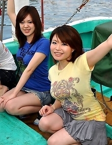 Really hot Japanese girls on a boat