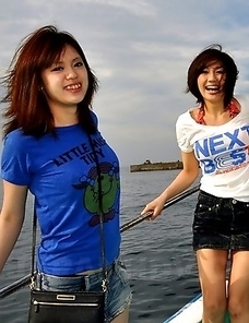 Really hot Japanese girls on a boat