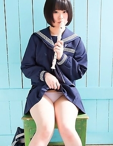 Minori lips touch the firm tip and she gets ready to...