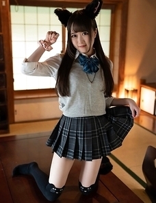 Sexy Japanese girl Ria Kurumi in school uniform shows her shaved pussy under her skirt