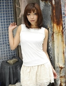 Juri Kitahara in blue sweater and lace skirt